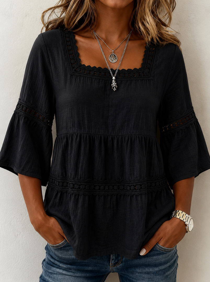 Bellora™ | Relaxed Lace Square Neck Women’s Top