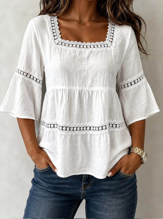 Bellora™ | Relaxed Lace Square Neck Women’s Top