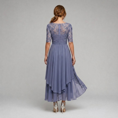 Amanda | Elegant Floral Lace Chiffon Midi Dress