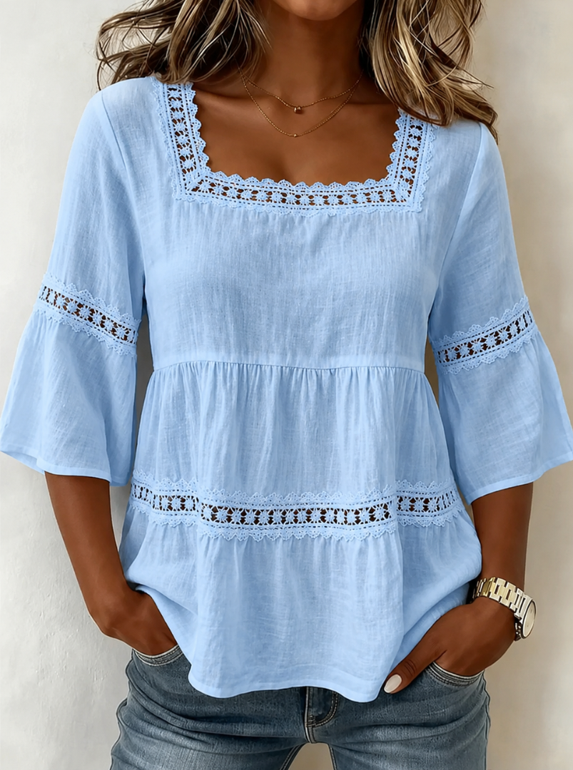 Bellora™ | Relaxed Lace Square Neck Women’s Top