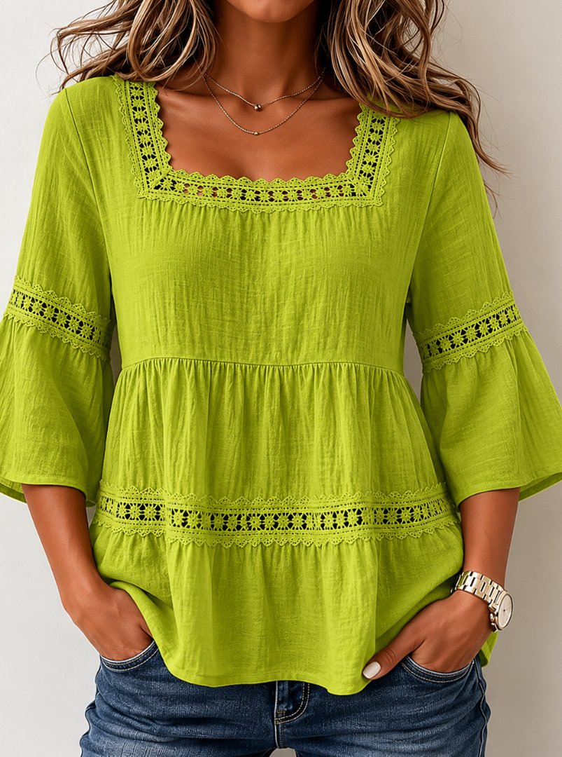 Bellora™ | Relaxed Lace Square Neck Women’s Top