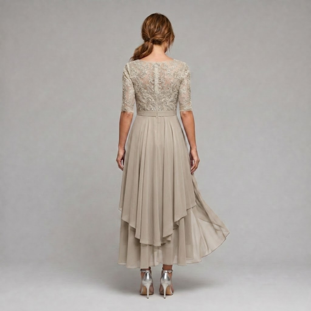 Amanda | Elegant Floral Lace Chiffon Midi Dress