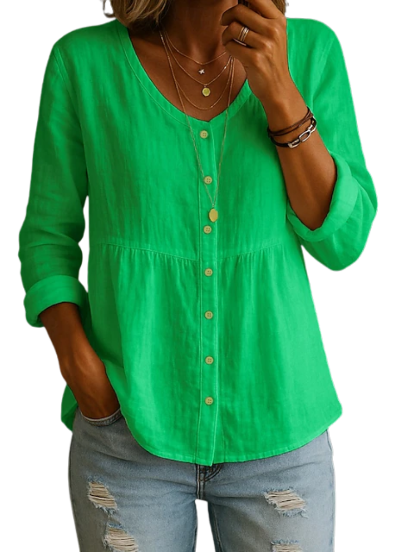 Gillie™ | Relaxed V-neck Buttoned Women's Shirt