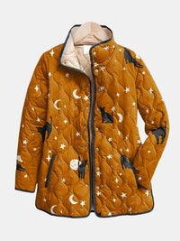 Eira | Casual Black Cat Halloween Print Quilted Jacket