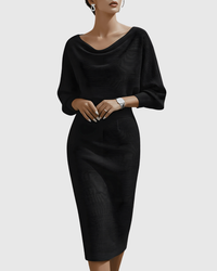 Ismeria | White Draped Batwing Midi Dress