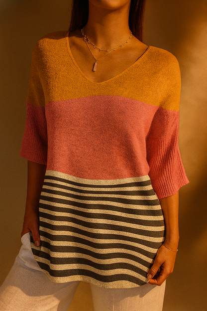 Women's Abstract Line Pattern Art Print Casual Knit Pullover
