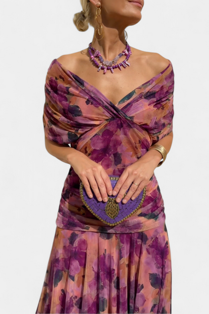 Alorina™ | Long Floral Dress with V-Neck
