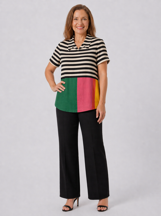 Eva | Bold Stripes and Color Block Shirt
