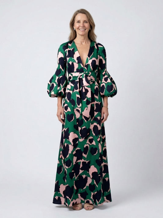 Isolde | V Neck Tie Waist Long Sleeve Maxi Dress