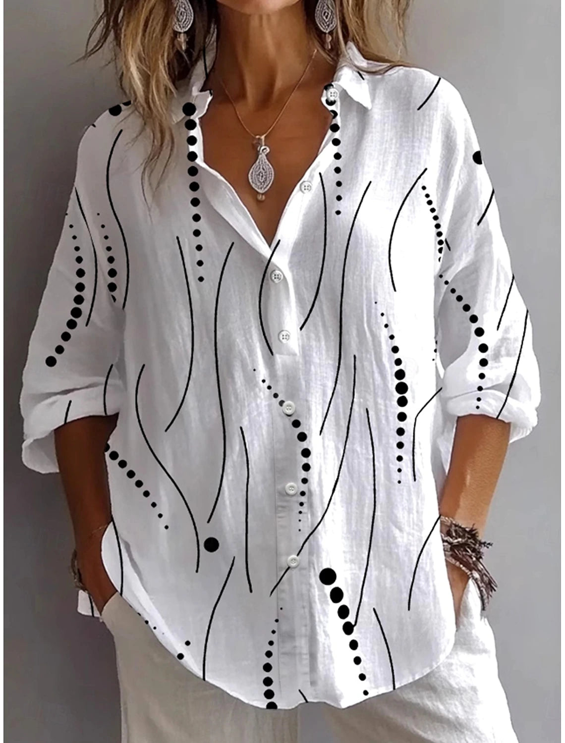 Kristen™ | Artistic Everyday Comfort Button Blouse