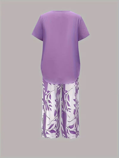 Arvessa™ | Casual Leaf Print Two Piece Set