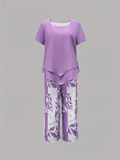 Arvessa™ | Casual Leaf Print Two Piece Set