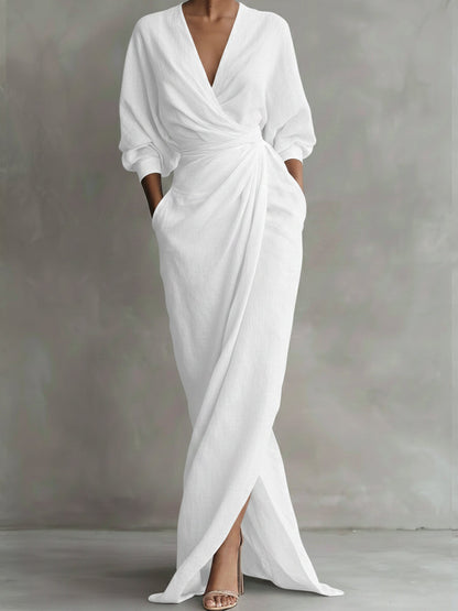 Dessie™ | Elegant V Neck Wrap Maxi Dress