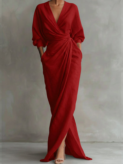 Dessie™ | Elegant V Neck Wrap Maxi Dress