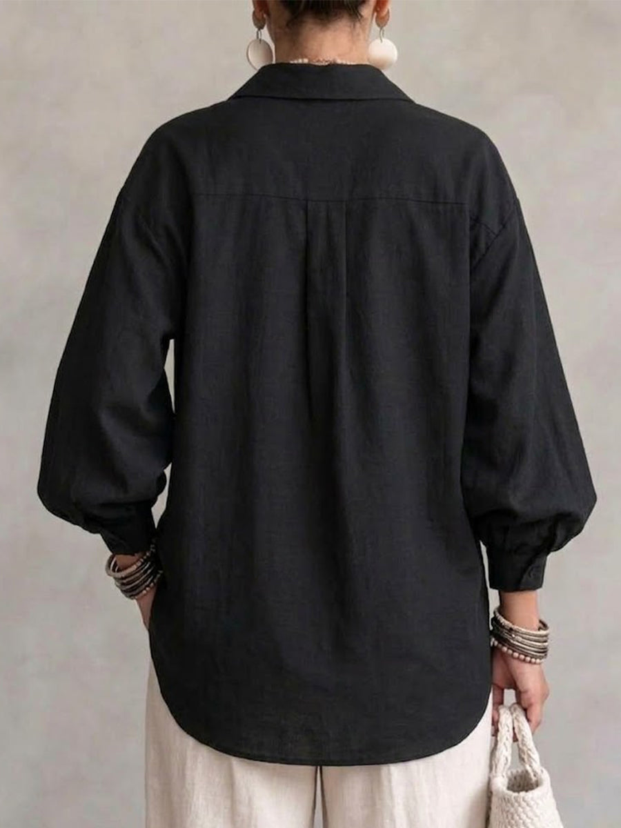 Nahla | Woven Texture Lapel Long Sleeve Shirt