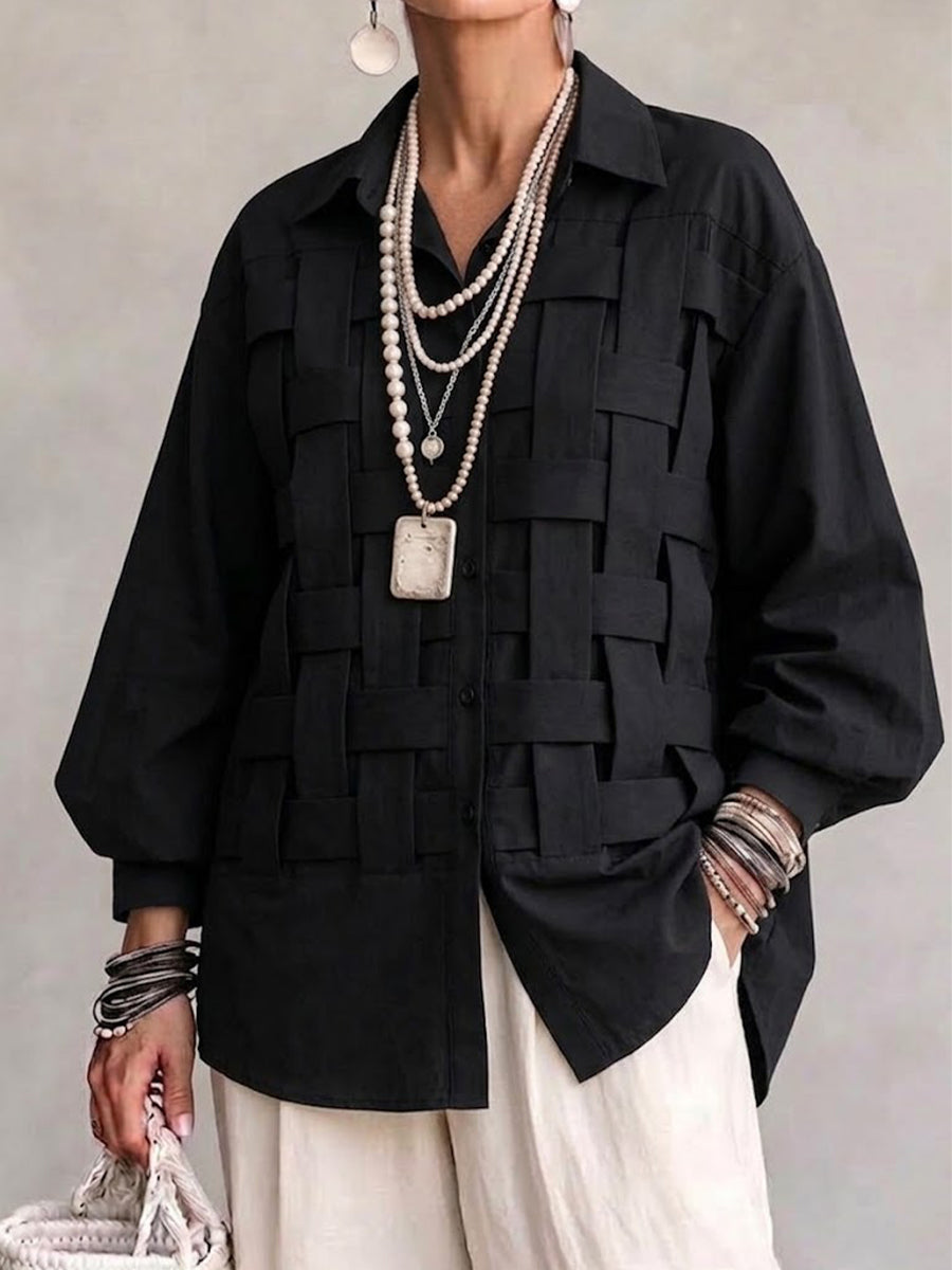 Nahla | Woven Texture Lapel Long Sleeve Shirt