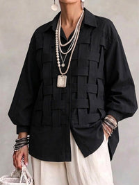 Nahla | Woven Texture Lapel Long Sleeve Shirt