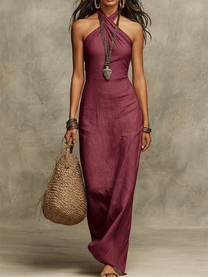 Zosia™ | Linen Halter Maxi Dress
