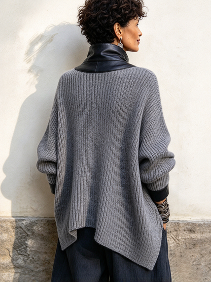 Olivia™ | Stylish Faux Leather Knit Cardigan Jacket