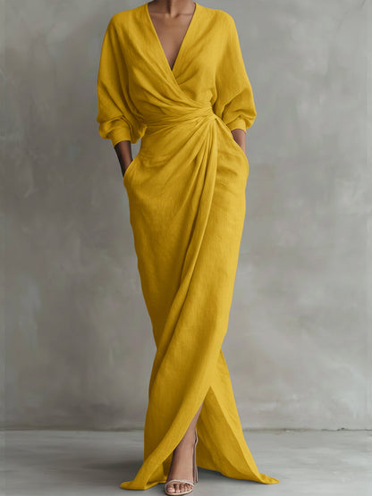 Dessie™ | Elegant V Neck Wrap Maxi Dress