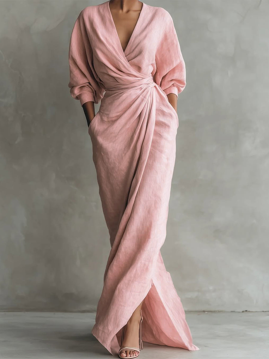 Dessie™ | Elegant V Neck Wrap Maxi Dress
