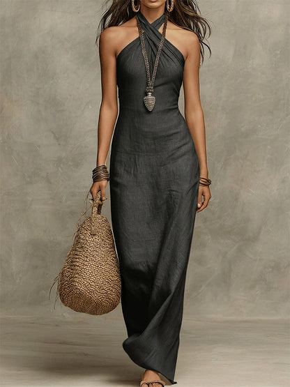 Zosia™ | Linen Halter Maxi Dress