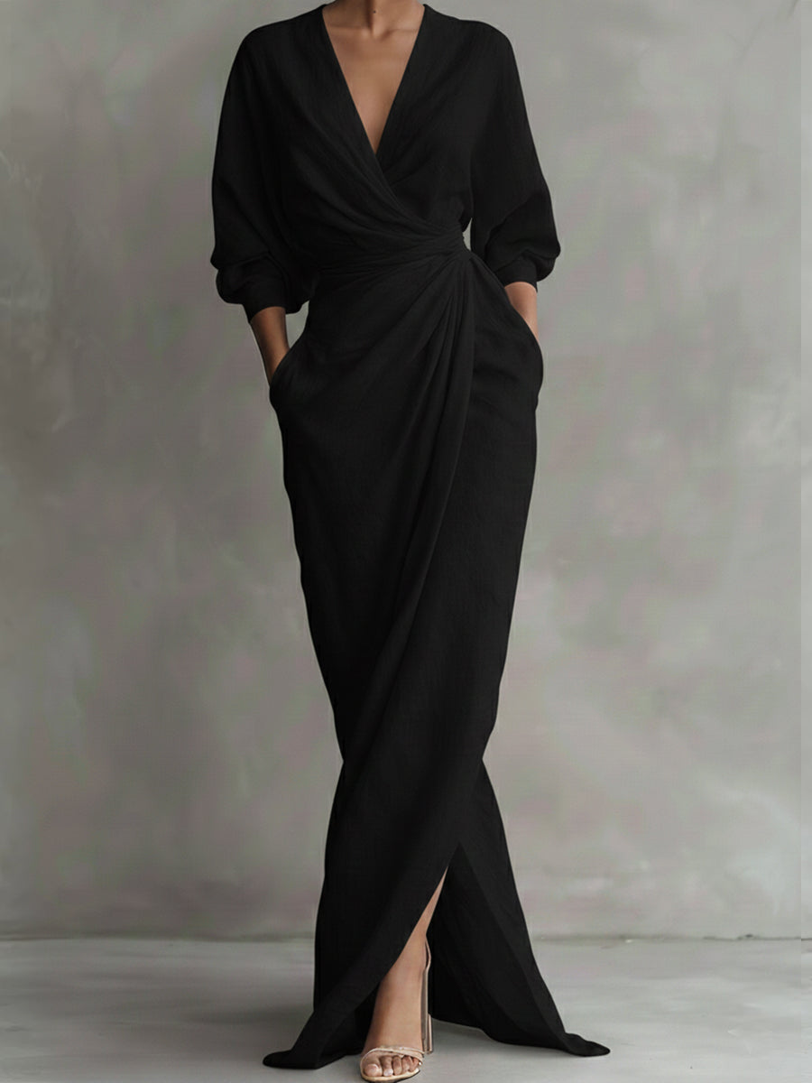 Dessie™ | Elegant V Neck Wrap Maxi Dress